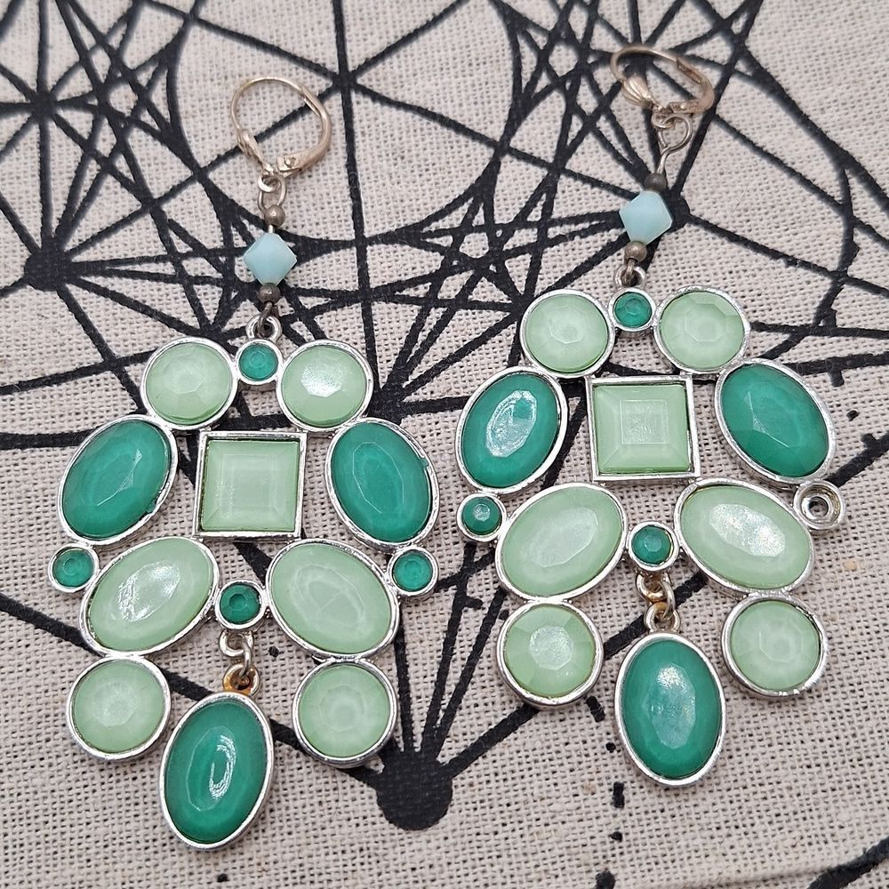 Vintage green huggie earrings Acrylic geometric abstract statement jewelry